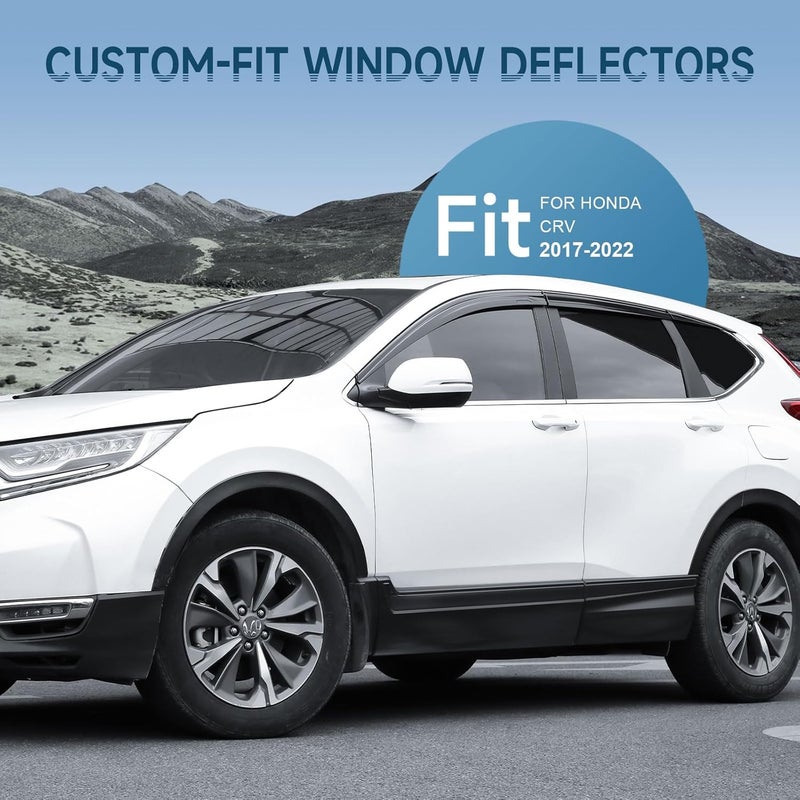ACLONG Black Rain Guards Fit for Honda CR-V (CRV 2017 2018 2019 2020 2021 2022 Tape-On Side Shatterproof Window Visor, Window Deflectors, Rain Visors, 6-Piece Set - Image 2